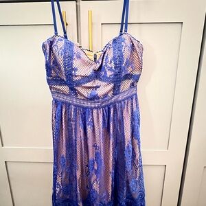 Lulus RYSE The Label LARGE Jade Royal Blue Nude Lace Strapless Dress A-line Mini